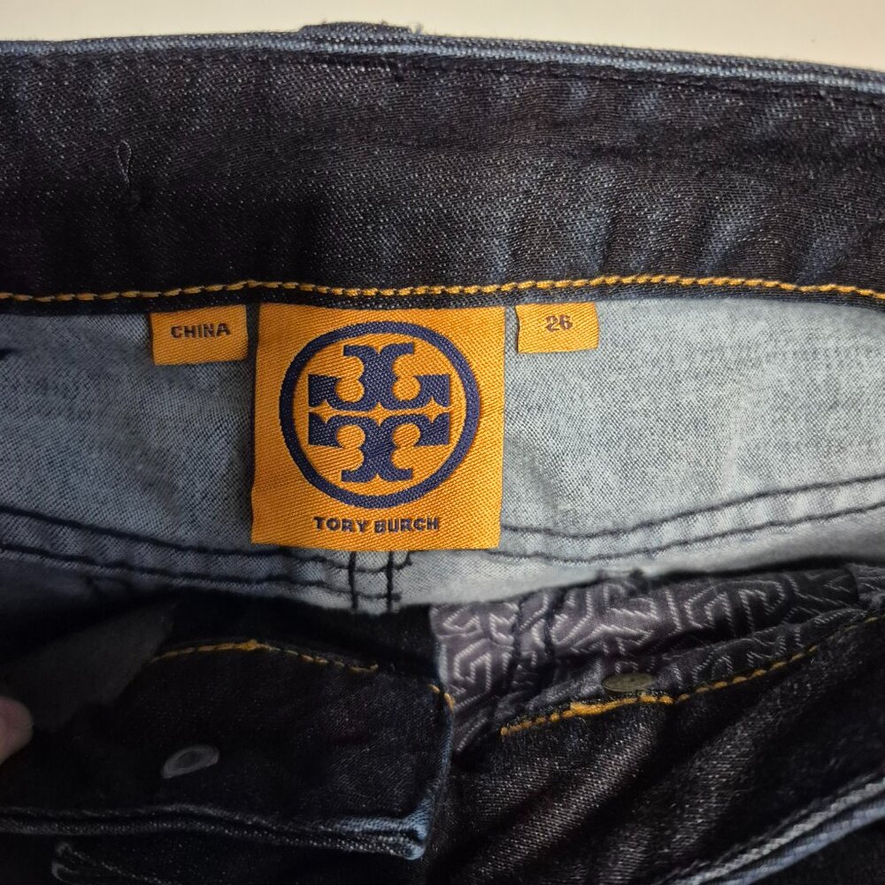 Tory Burch Dark Blue Denim Jeans with Gold Hardware Long Size 26 - Picture 8 of 13